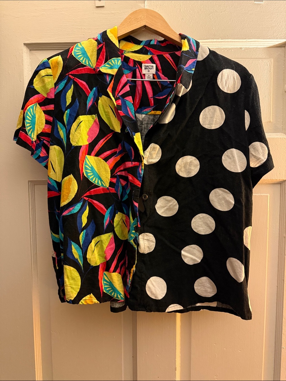 Mixed-Print Short-Sleeve Button-Down Shirt - Black Multi